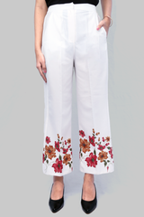 Women's Printed White Pant With Pockets - AT-011-WP