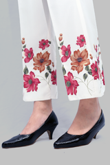 Women's Printed White Pant With Pockets - AT-011-WP