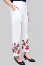 Women's Printed White Pant With Pockets - AT-011-WP