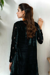 Olivia: Green Velvet Long Dress - 458