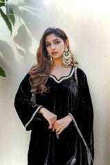 Emily: Black Velvet Dress With Hand Embellishment - 455
