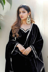 Emily: Black Velvet Dress With Hand Embellishment - 455