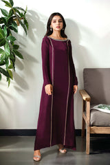 Elena burgundy long silk dress with crystal hand embellishment – maxi design for wedding, walima, nikkah, Eid and Pakistani party wear