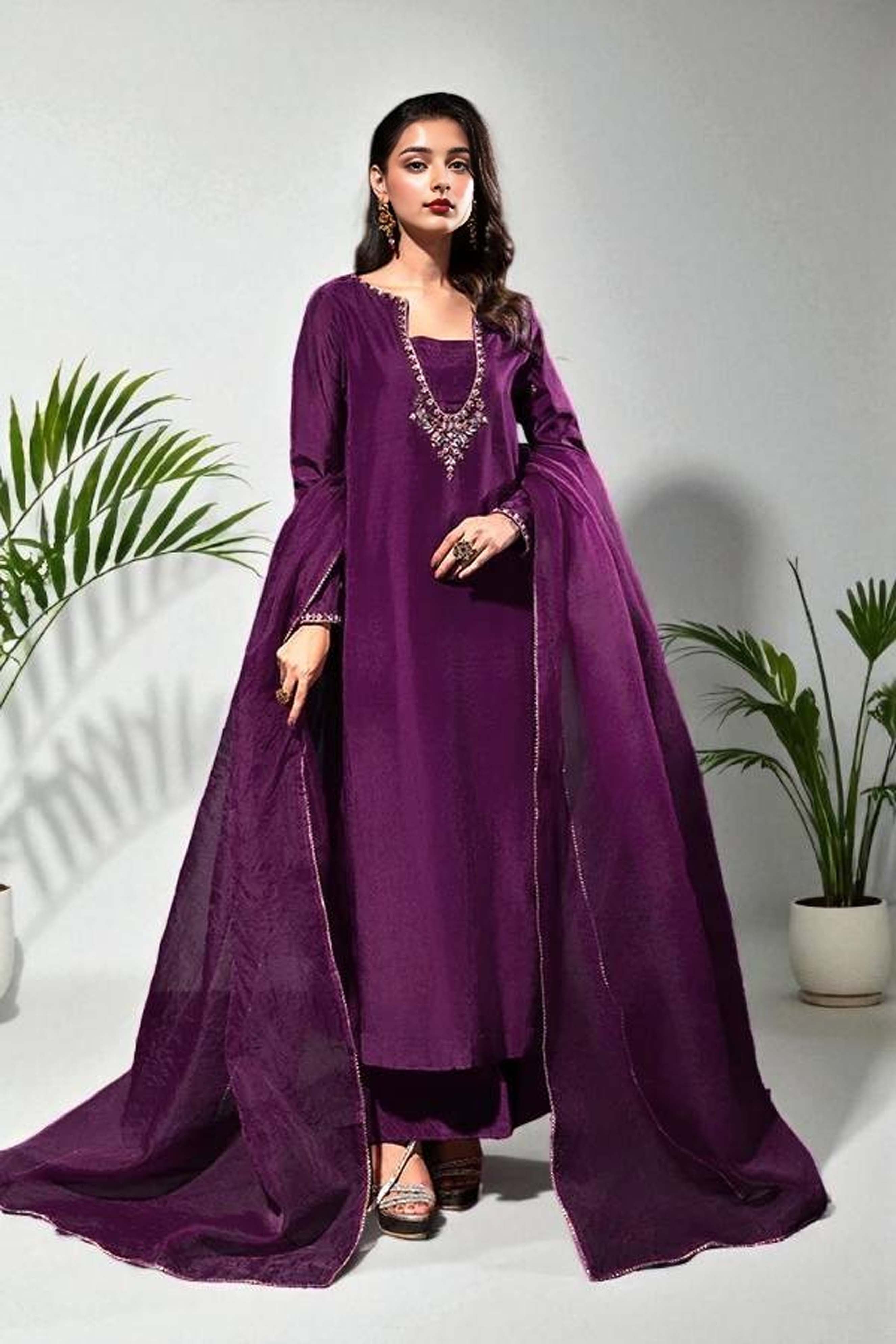 Embroidered Plum Party Wear Simple Wedding & Engagement Dress Athenapparels Embroidered Plum Party Wear Simple Wedding & Engagement Dress Athenapparels