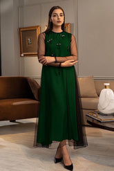 Circe: Green Silk & Net Dress With Hand Embellishment - 466