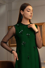 Circe: Green Silk & Net Dress With Hand Embellishment - 466