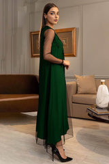 Circe: Green Silk & Net Dress With Hand Embellishment - 466