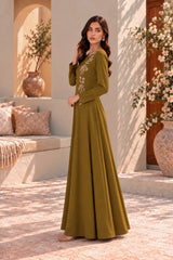 Catarina: Olive Gold Color Dress With Hand Embellishment - 548