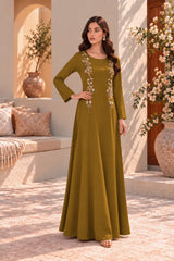 Catarina: Olive Gold Color Dress With Hand Embellishment - 548