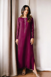 Margarita: Burgundy Long Dress With Crystal Hand Embellishment - 471