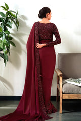 Huzan: Maroon Saree Silk With Sequence Work - 468