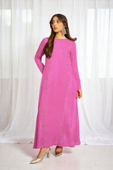 Nykee: Baby Pink Long Dress With Crystal Hand Embellishment - 474