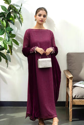 Tiffany: Magenta Long Dress With Hand Embellishment - 464