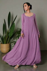 Penny: Lilac Long Dress With Crystal Stone & Hand Work - 492