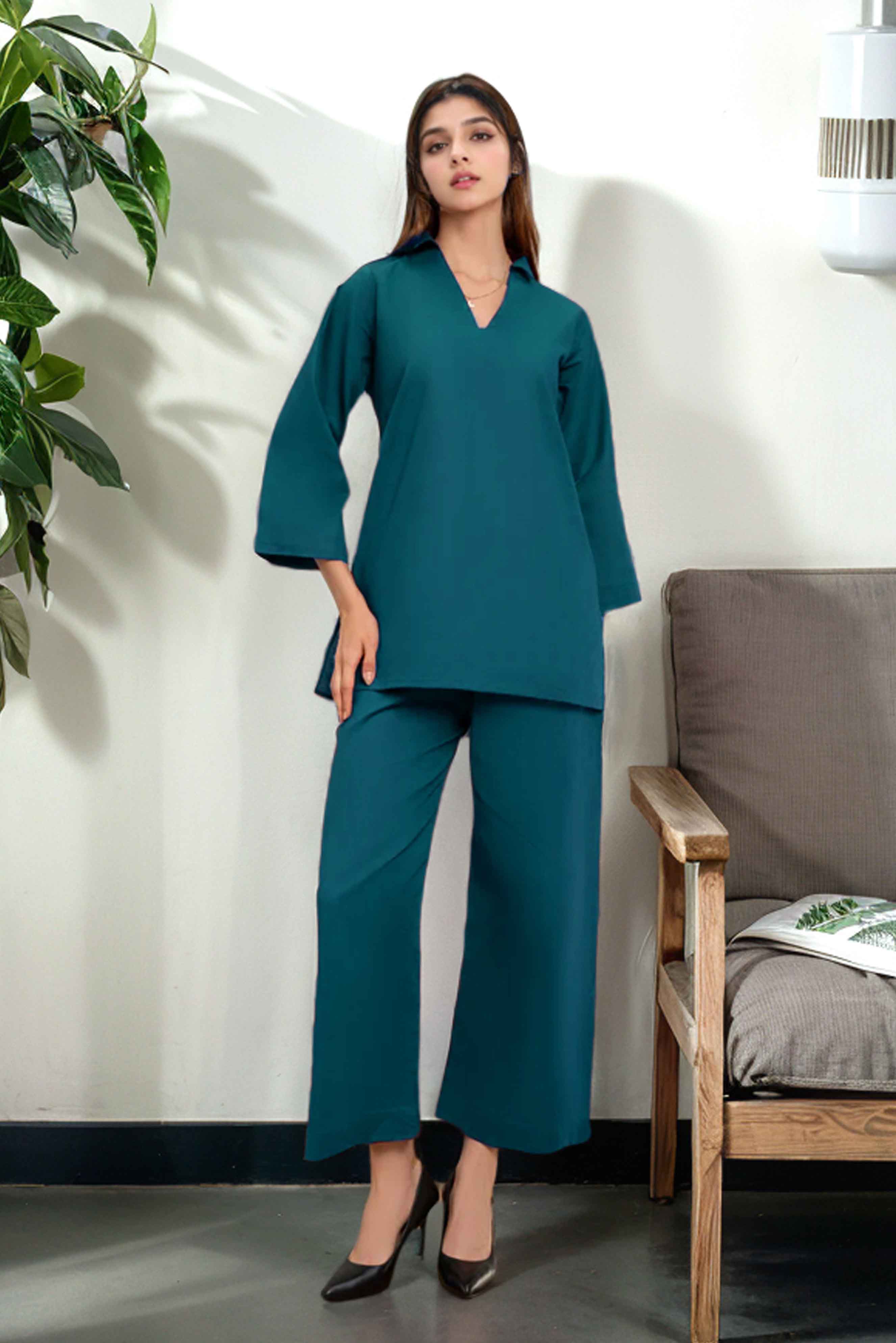 Teal Co-Ord Set Trendy Sea Green Color Dress with Ladies Kameez Design Athenapparels Teal Co-Ord Set Trendy Sea Green Color Dress with Ladies Kameez Design Athenapparels
