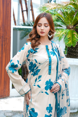 Hiza: Teal Blue And White Long Shirt - 438