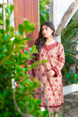 Arwa: Camel Brown And Maroon Color Lawn Dress 3PC - 431