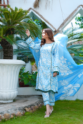 Elizha: White And Blue Color Lawn Dress 3PC- 429