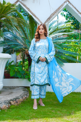 Elizha: White And Blue Color Lawn Dress 3PC- 429
