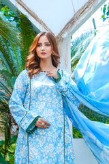 Elizha: White And Blue Color Lawn Dress 3PC- 429