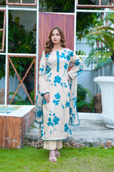 Hiza: Teal Blue And White Long Shirt - 438