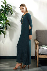 Macron: Teal Green Long Dress With Hand Embellishment - 460
