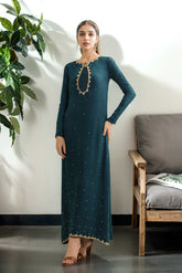 Macron: Teal Green Long Dress With Hand Embellishment - 460