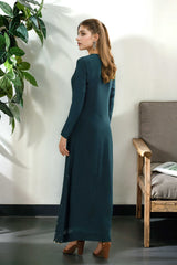 Macron: Teal Green Long Dress With Hand Embellishment - 460