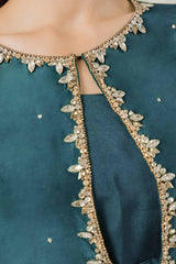 Macron: Teal Green Long Dress With Hand Embellishment - 460