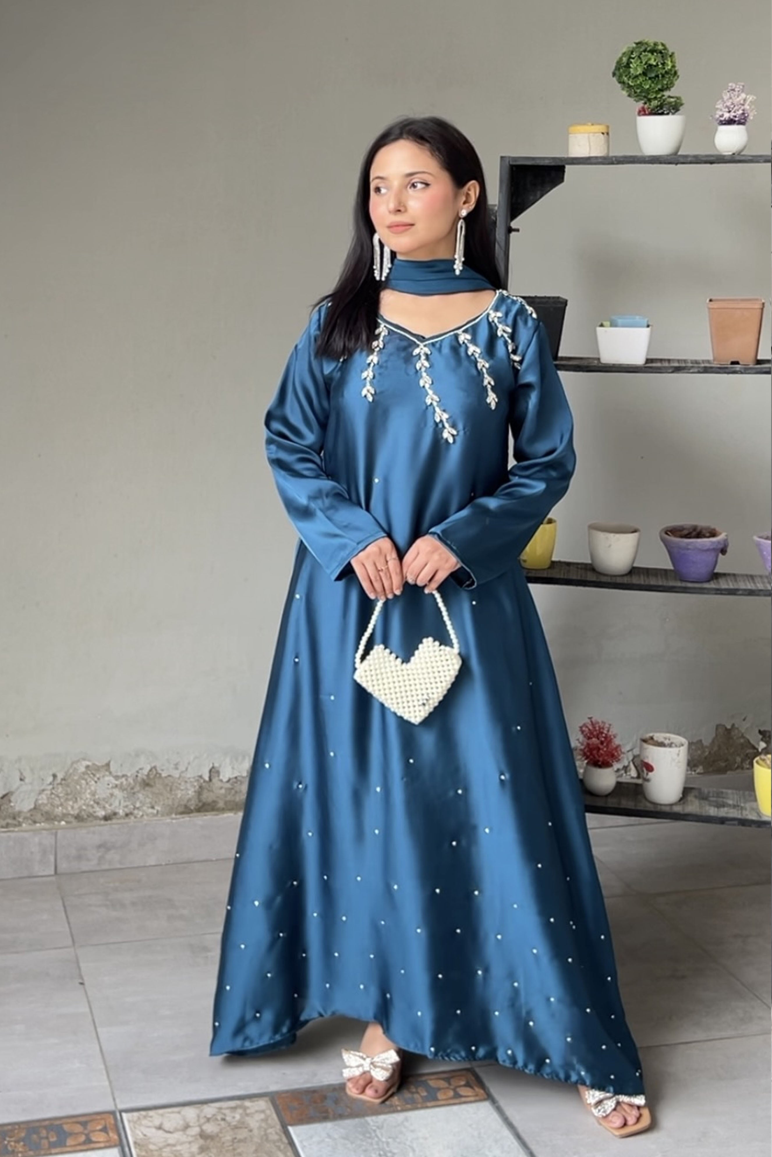 Blue Embroidered Maxi Dress with Handwork | Athena Apparels Athenapparels Blue Embroidered Maxi Dress with Handwork | Athena Apparels Athenapparels