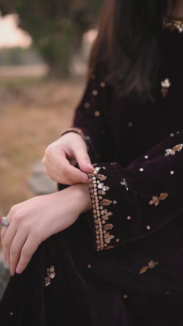 Nora: Velvet Kora Dabka HandWork Long Maxi  - 379