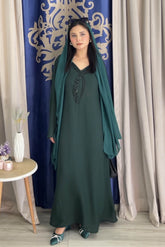 Voula: Green Color Dress With Crystal Hand Embellishment - 478