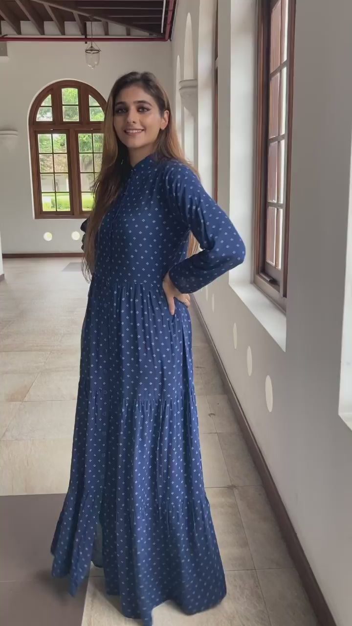 Front view of polka dot dress with open front – flattering and flowy frock for ladies in Pakistan