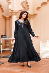 BlackNoir: Black Color Kora Dabka Handwork Long Maxi - 401