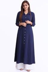 Navy Blue Button Maxi Long Sleeves 2PC - 301