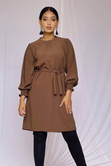 Brown Color Short Shirt With Belt - 323