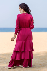 Pink Flared Maxi With Long Sleeves - 326