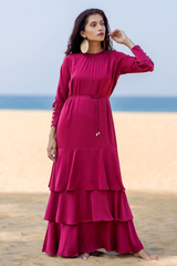 Pink Flared Maxi With Long Sleeves - 326