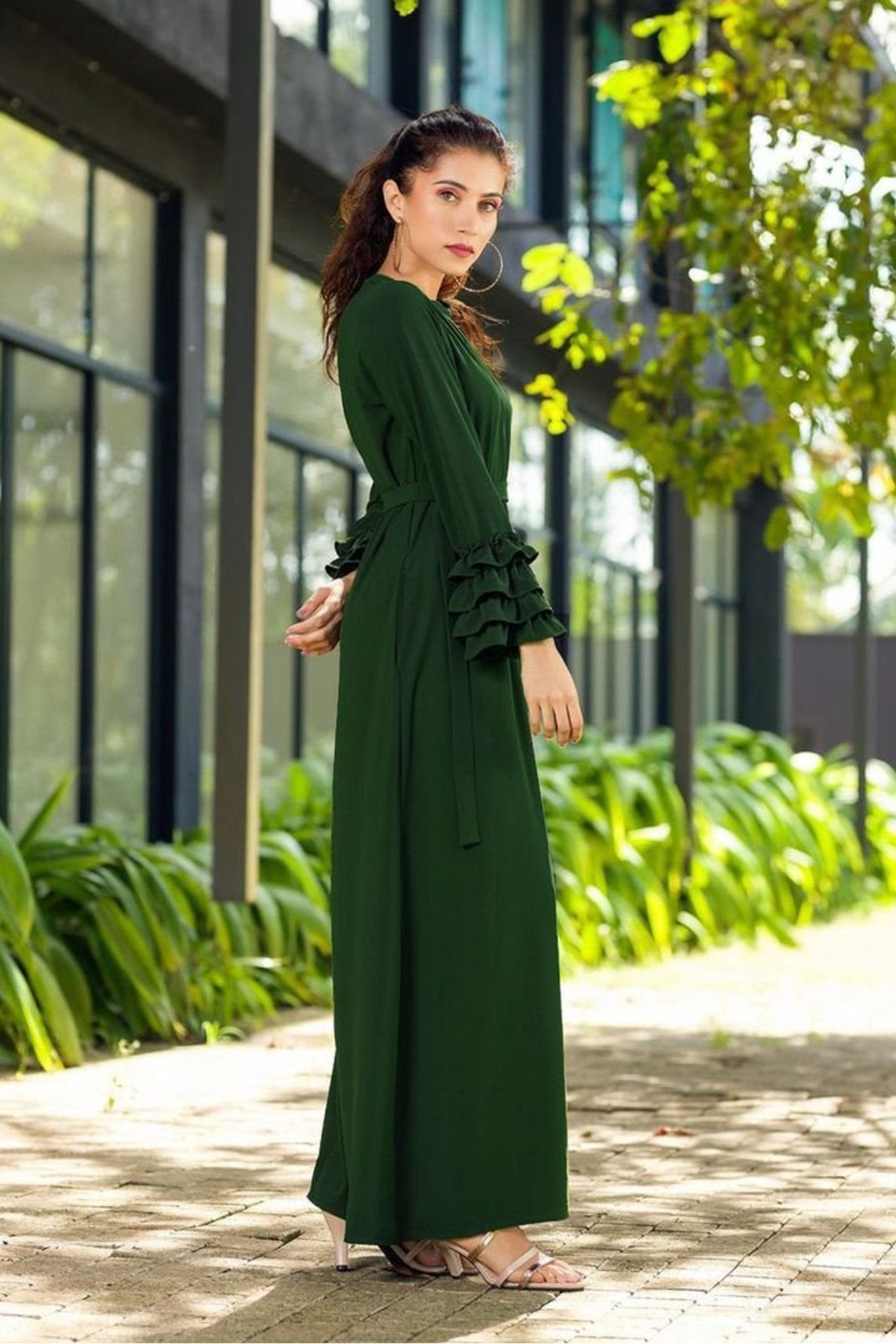 Green Long Maxi With Flare Sleeves - 329