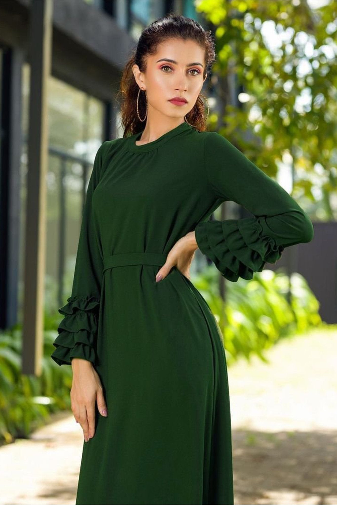 Green Long Maxi With Flare Sleeves - 329