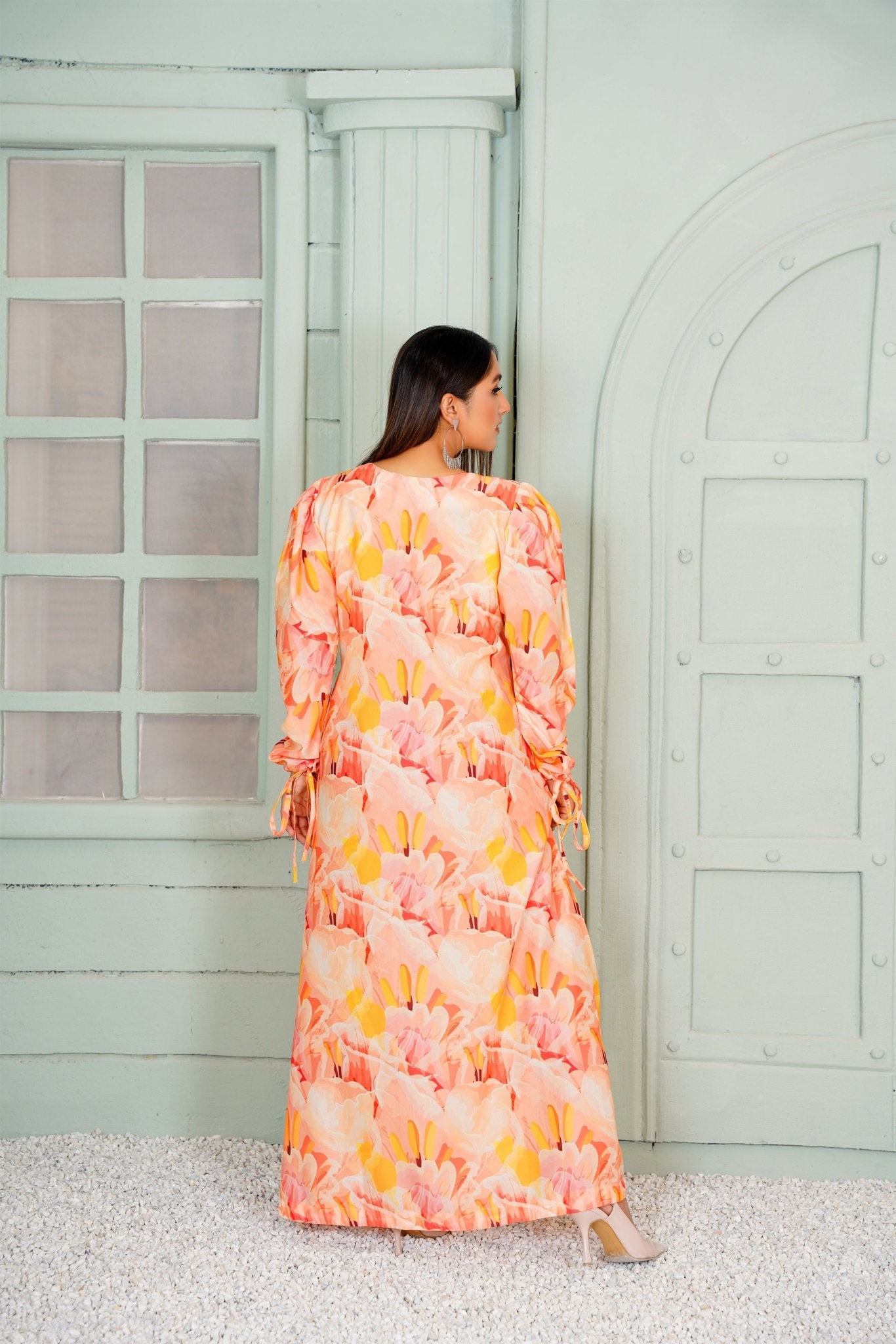 Isotta Peach V Neck Maxi - 346