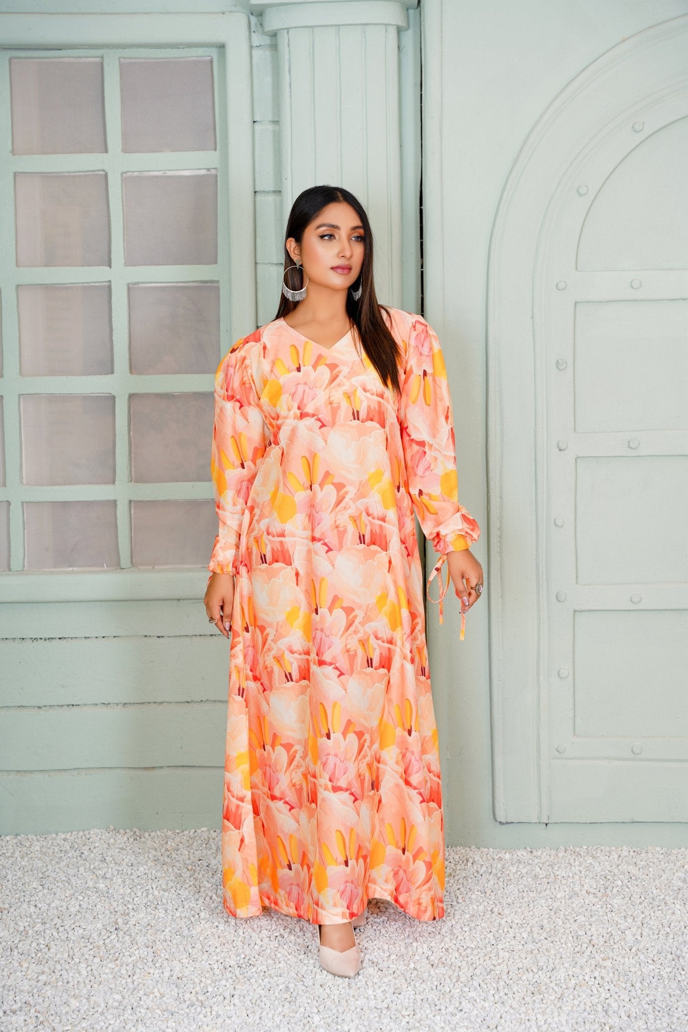 Isotta Peach V Neck Maxi - 346