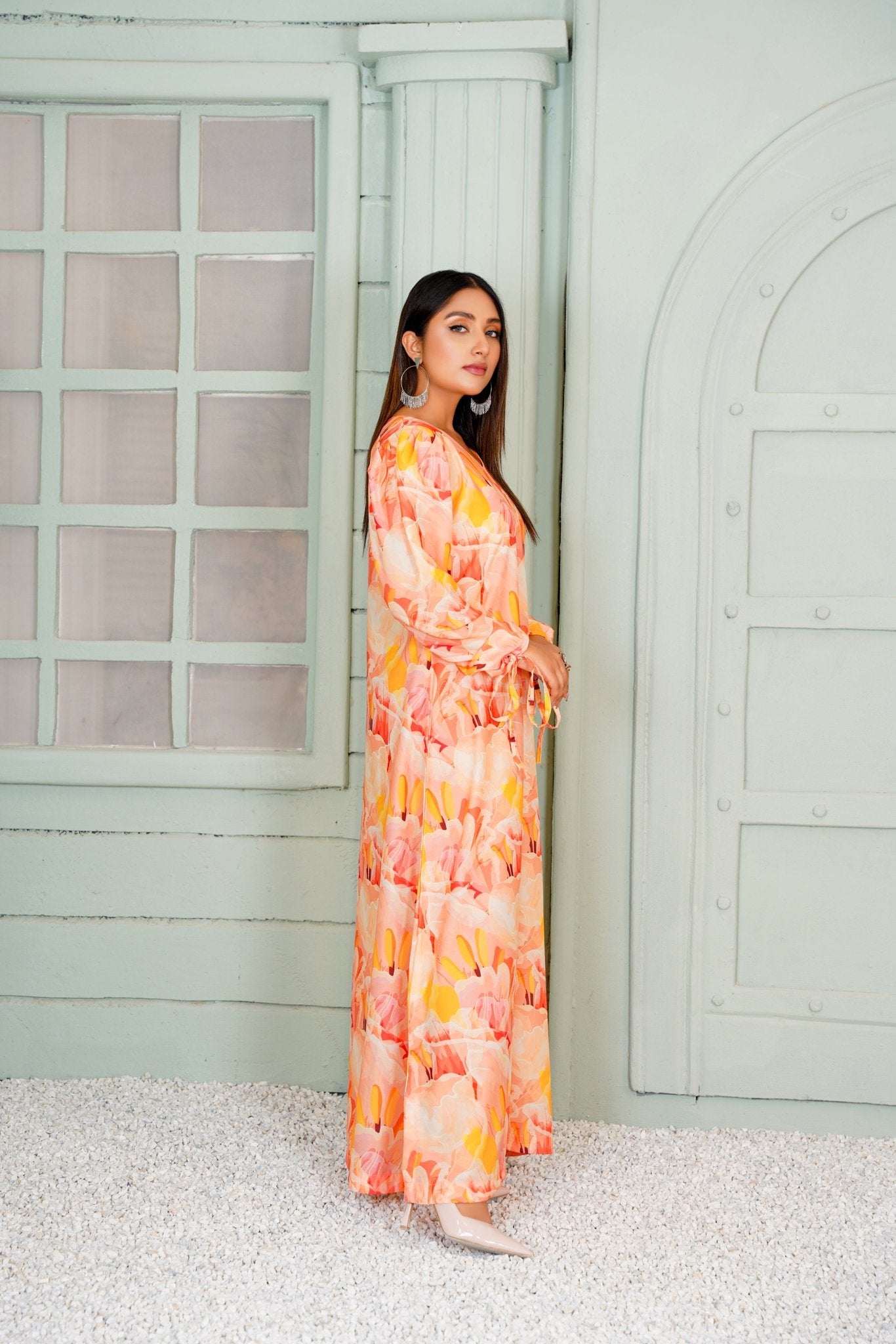 Isotta Peach V Neck Maxi - 346