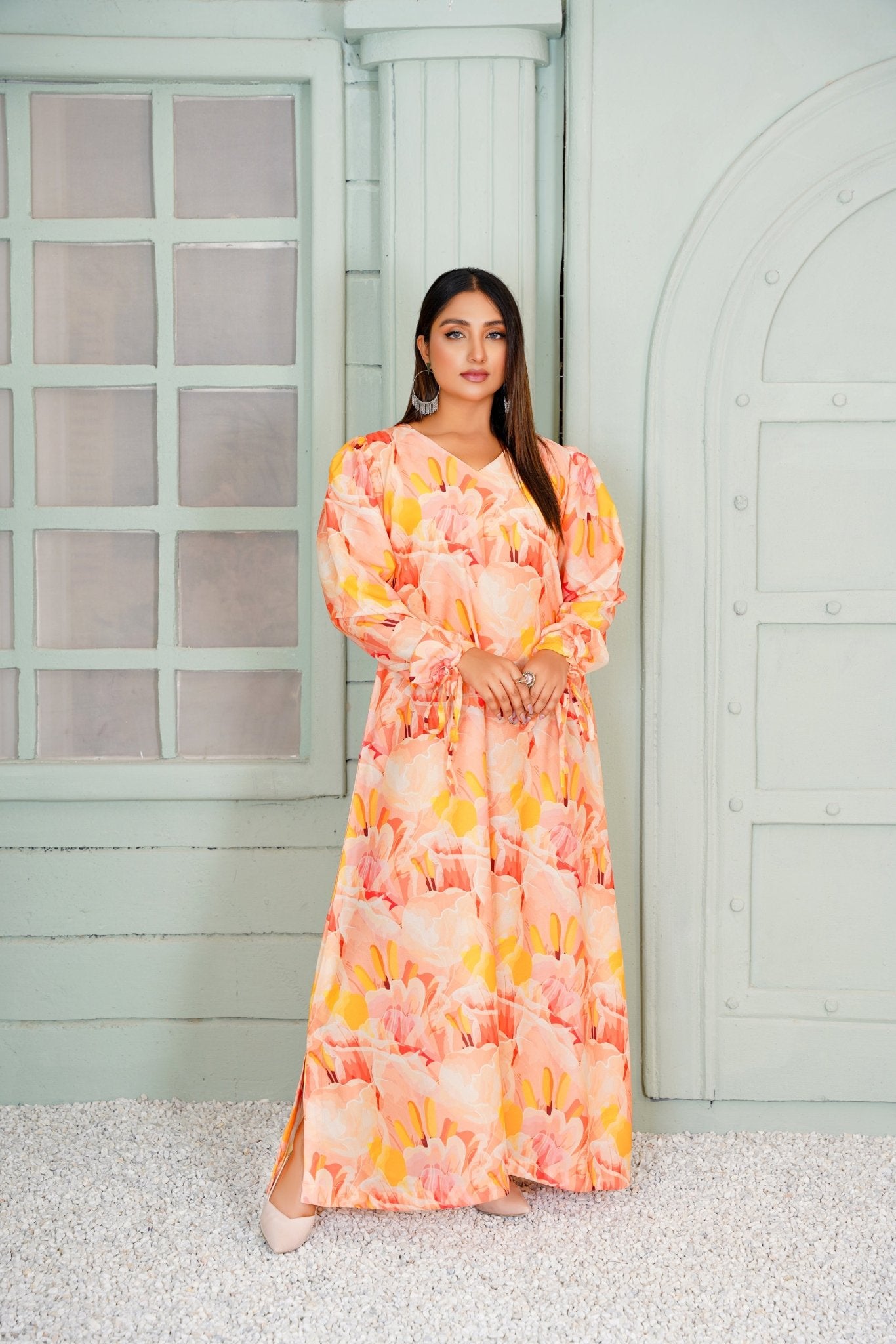 Isotta Peach V Neck Maxi - 346