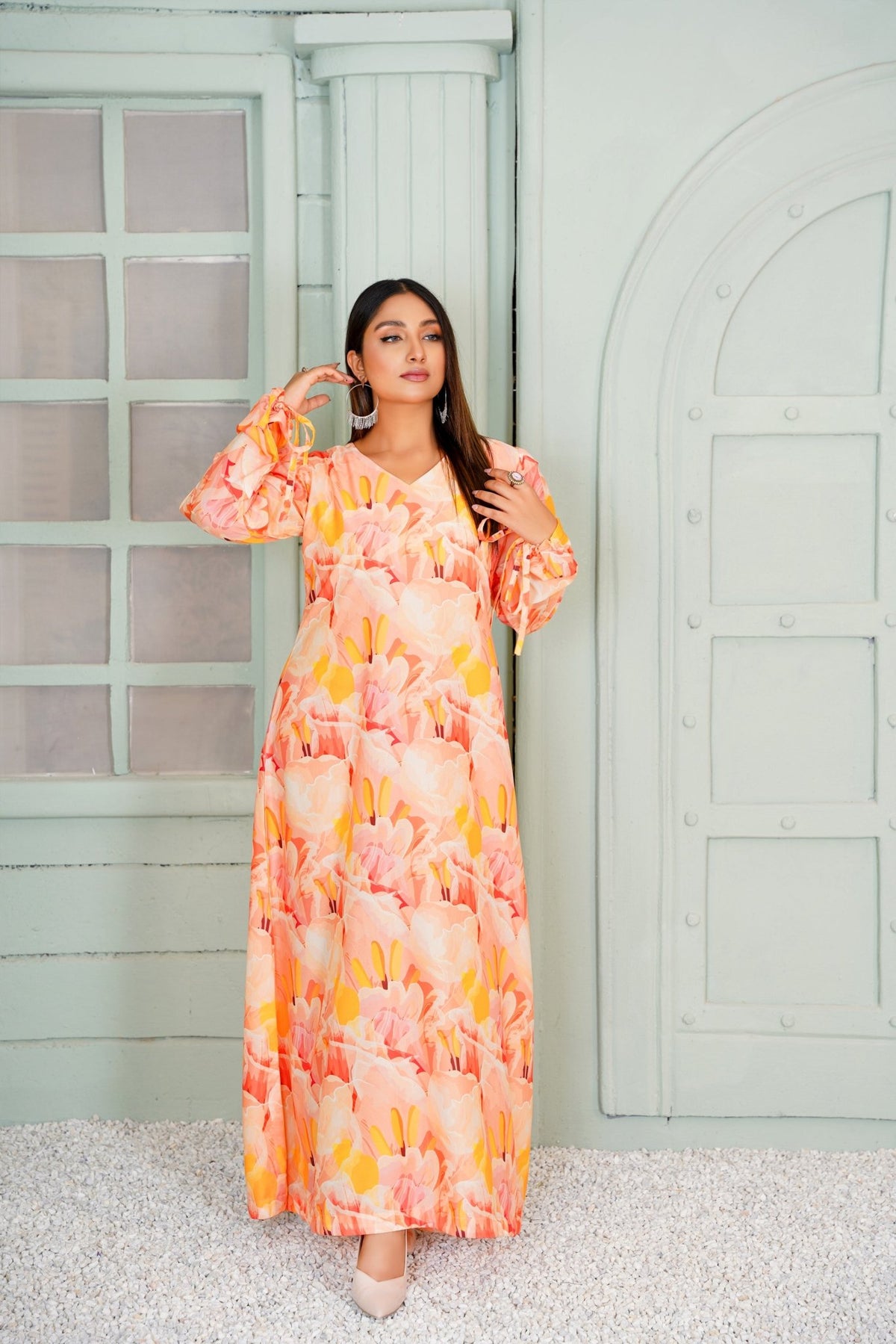 Isotta Peach V Neck Maxi - 346