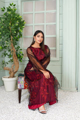 Agnese Maroon Handworked Floral Long Maxi - 351