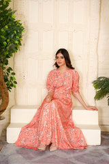 Delph Peach V-Neck Floral Maxi - 355