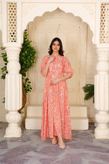 Delph Peach V-Neck Floral Maxi - 355