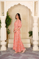 Delph Peach V-Neck Floral Maxi - 355