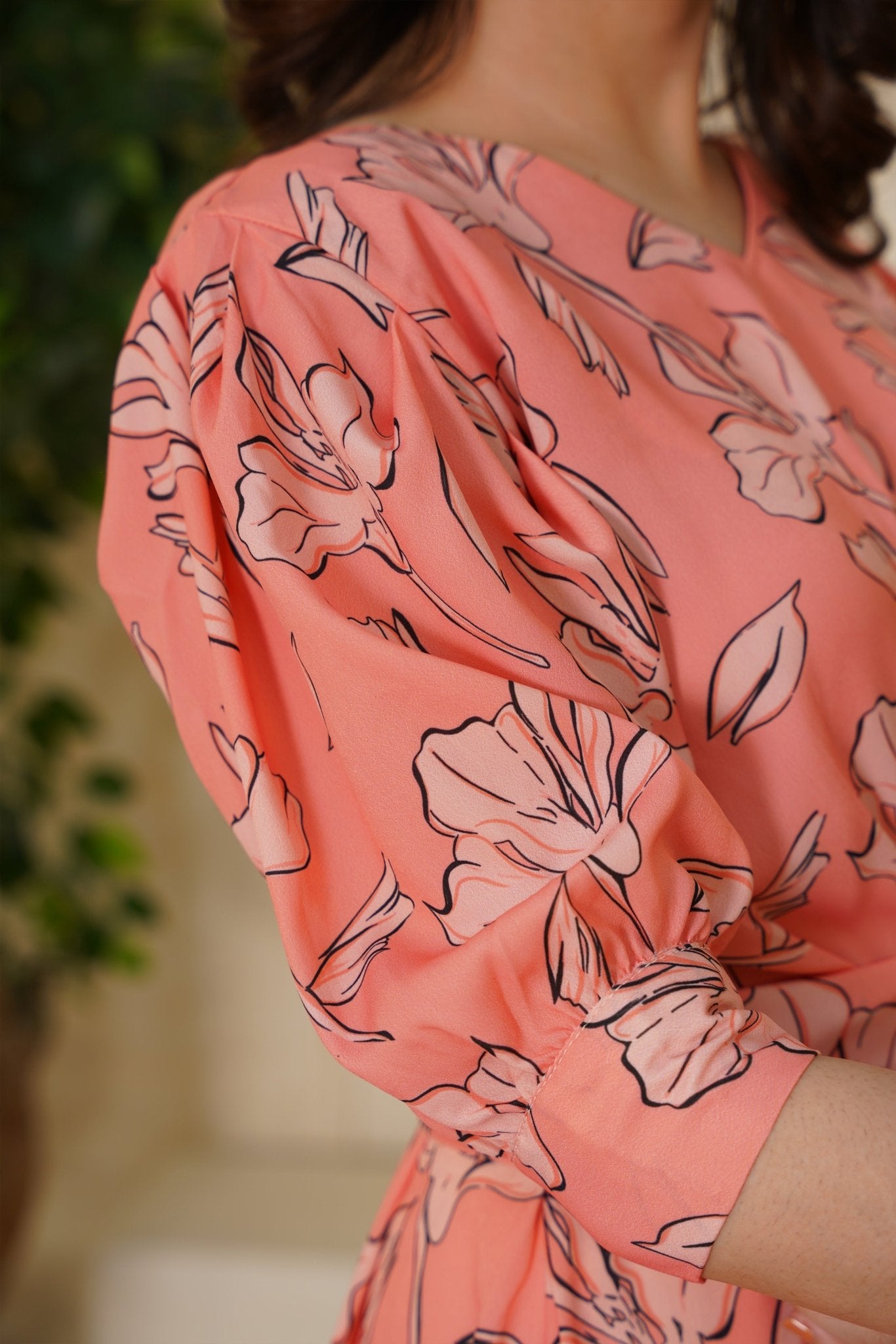 Delph Peach V-Neck Floral Maxi - 355